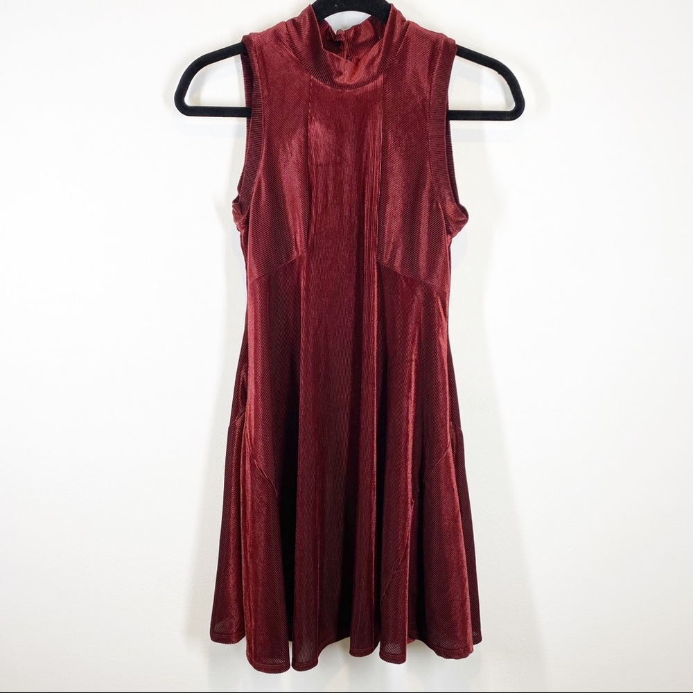 Altar’d State Red Mock Neck Velour Dress